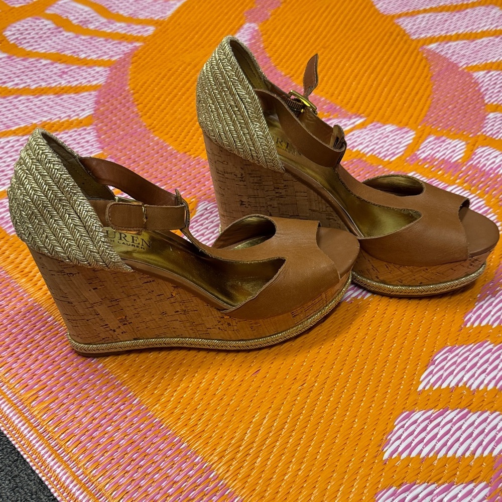 Ralph Lauren Brown & gold Wedge Sandals